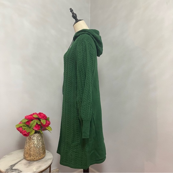 Eliza J Hunter Green Cable Knit Drawstring Hood Sweater Dress- New - Reemoly - Picture 9 of 15